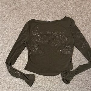 House of CB Shimmer Olive Long Sleeve Top